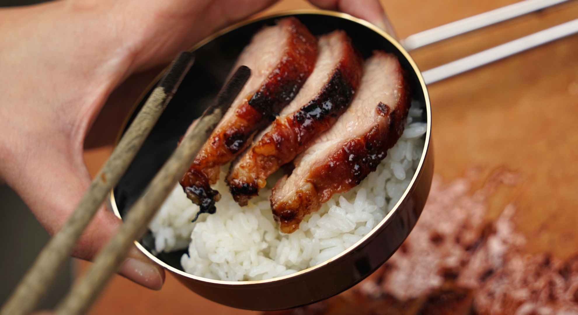 Delicious char siu pork with chara sauce served over rice